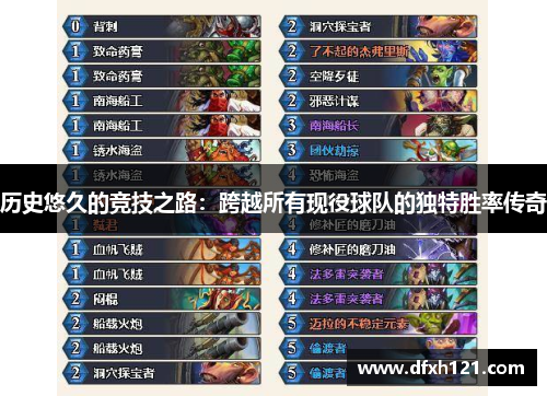 历史悠久的竞技之路：跨越所有现役球队的独特胜率传奇